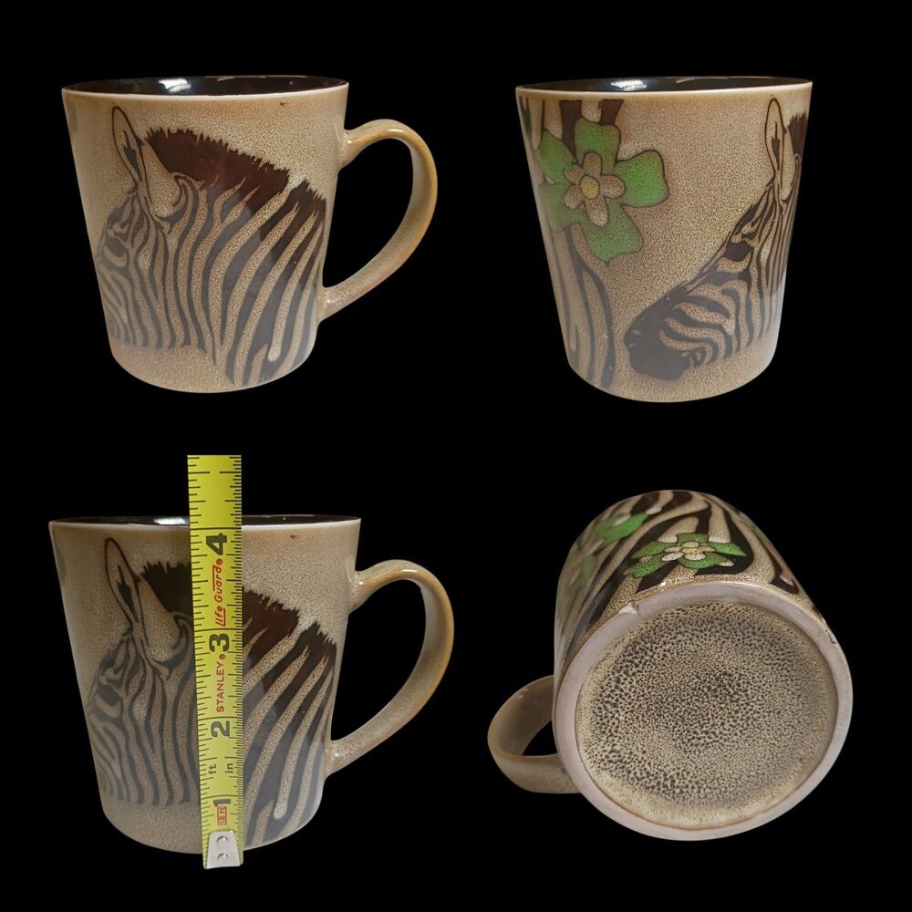 Blue Harbor Collection Safari Zebra & Green Flower Print Heavy Coffee Mug Cup